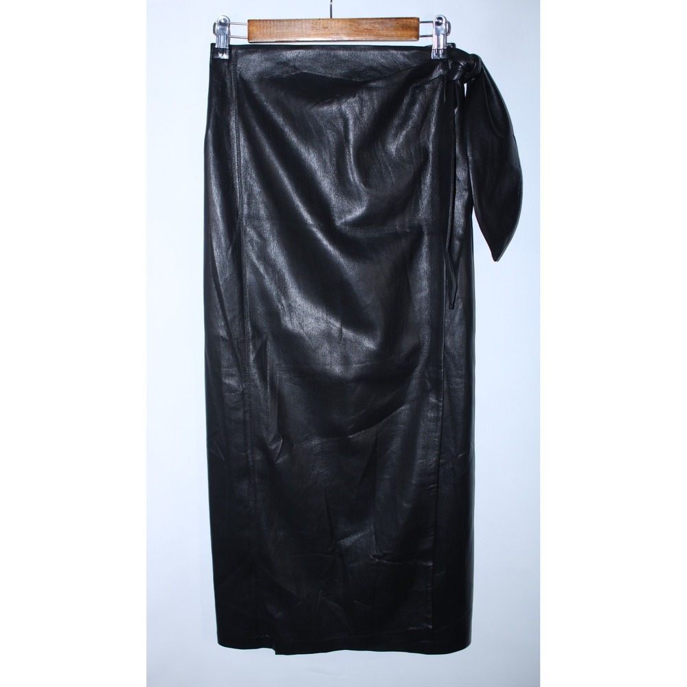 Nanushka Women's Medium Black Faux Leather Wrap Maxi Skirt